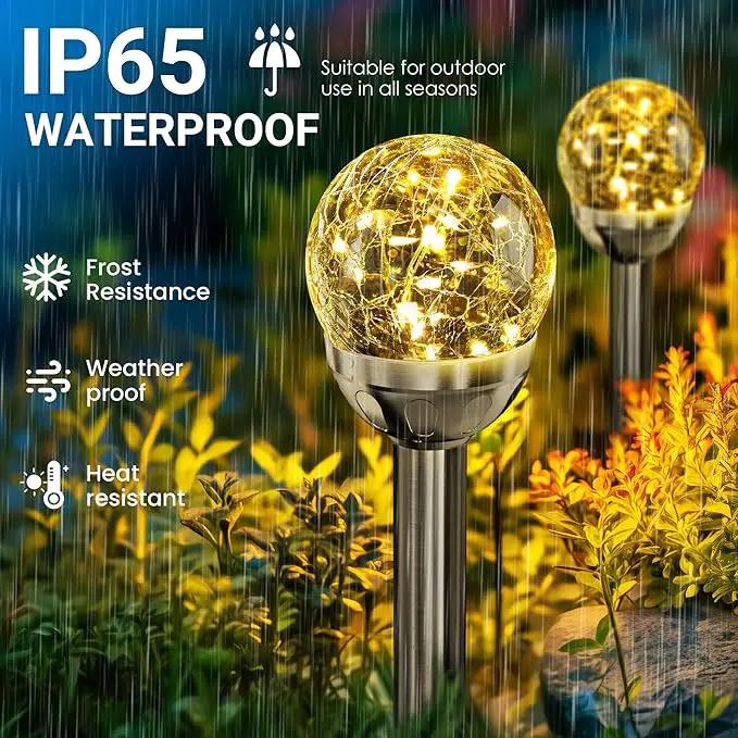SOLPEX Solar Garden Lights String, 6 Pack Outdoor Christmas Decoration Warm White Solar Powered Cracked Glass Ball Lights, Waterproof for Patio Decoration by GreenHaven Gardens