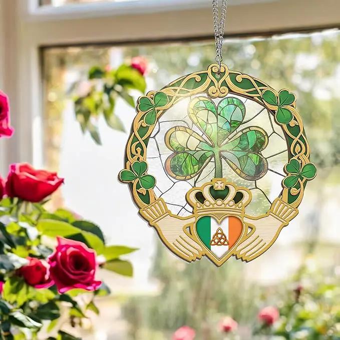 Irish Gifts, Shamrock Decorations - St Patricks Day Decor, Birthday, Christmas, Good Luck, Irish Gifts for Women Men, Claddagh, Celtic Home Decor - Window Suncatcher Hanging Decorations 12 in by GreenHaven Gardens