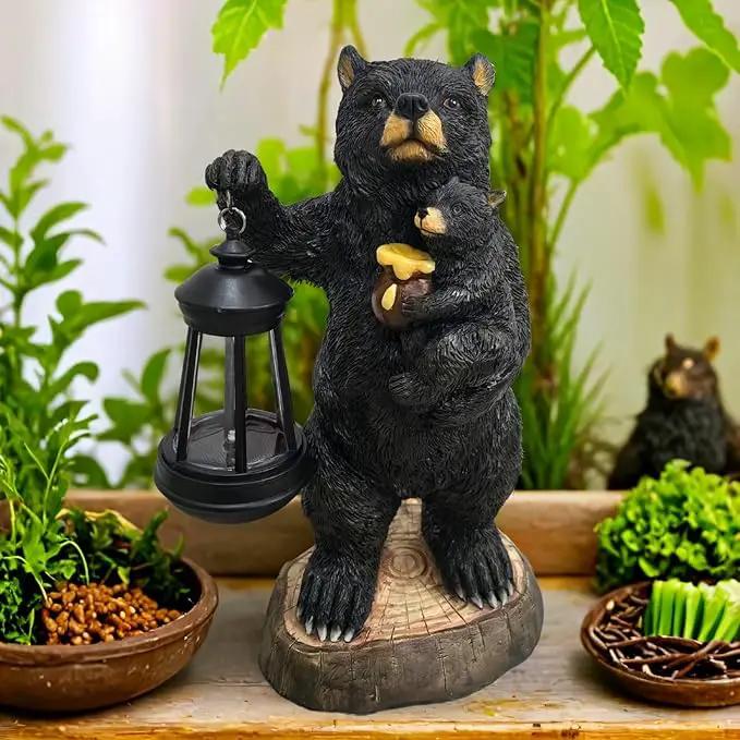 Garden Statues Bear with Solar Lantern, Outdoor Bear Figurines Decorations for Patio Yard Lawn Ornaments, Gifts for Mom/Grandma Birthday Housewarming by GreenHaven Gardens