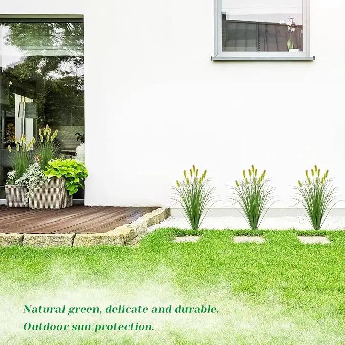 Artificial Grass Plants Outdoor 24 Bunches Fake Onion Grasses with Plush Fake Shrubs Plant Flowers Faux Greenery Wheat Sea Grass for Outside Garden Indoor House Home Office Room Décor (Green & Red） by GreenHaven Gardens