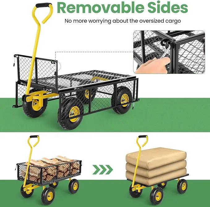 Homdox MAX 880 Lbs Garden Cart, Heavy Duty Foldable Mesh Steel Garden Wagon with 180° Rotating Handle and 10 Inch Tires, Pullable Yard Cart for Yard Garden Beach Farm, Yellow with Bag by GreenHaven Gardens