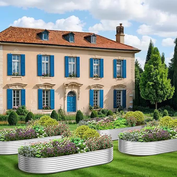 3 Pack 8x4FT Oval Galvanized Raised Garden Bed Outdoor,Metal Garden Bed for Vegetables,Above Ground Garden Box for Flower,Steel Raised Beds for Gardening by GreenHaven Gardens