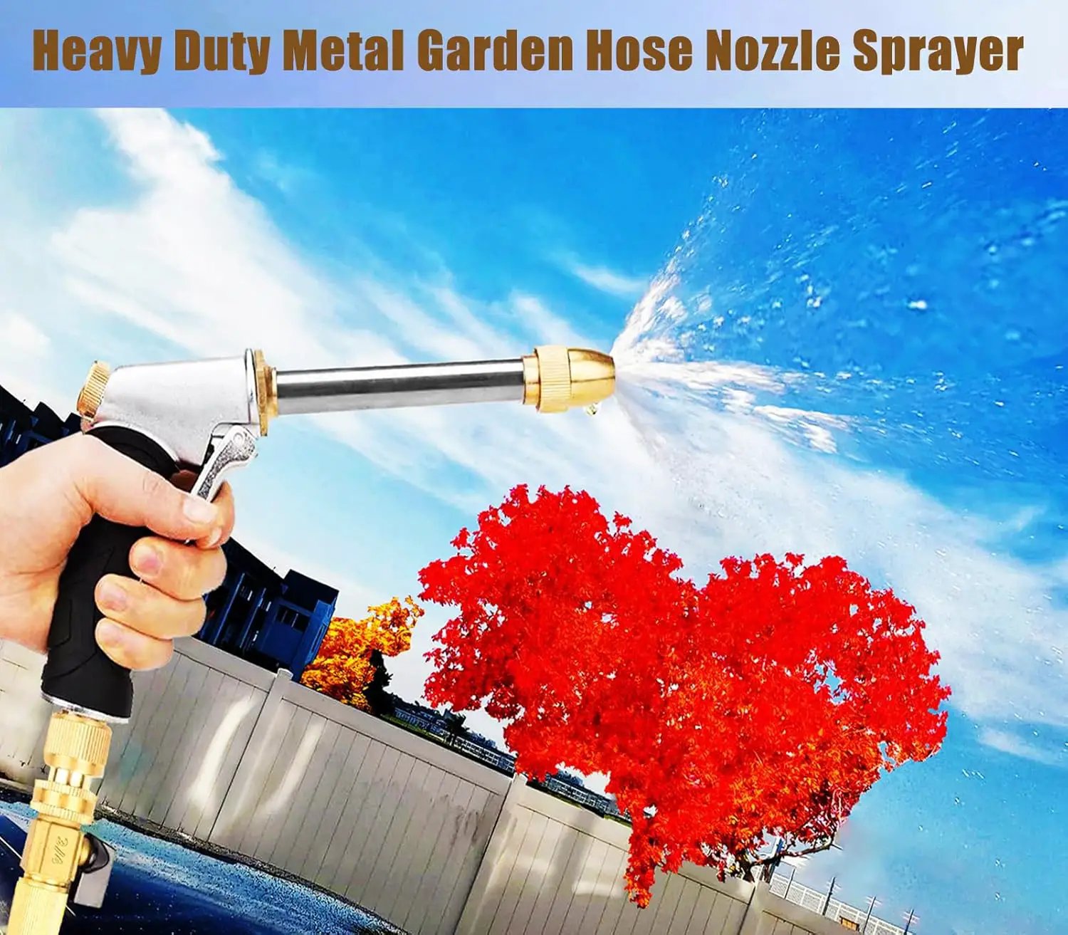 Upgrade Garden Hose Nozzle,100% Heavy Duty Metal Spray Gun With Full Brass Nozzle,High Pressure Water Hose Nozzle Sprayer Head,3/4" Quick Connectors,for Lawn & Garden,Washing Cars,Showering Dogs&Pets by GreenHaven Gardens