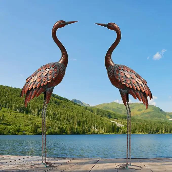 chisheen Outdoor Garden Crane Statues and Sculptures Metal Yard Art Statue for Garden Decoration Large Size (2) by GreenHaven Gardens