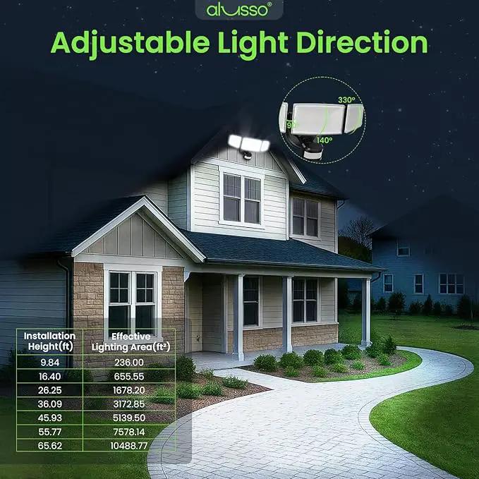 ALUSSO® LED Security Lights Motion Sensor, 60W 6000LM 3 Modes Flood Lights Outdoor Motion Sensor, 3CCT 3 Heads Outdoor Security Light Wet Location Use for House Garage Yard Walkway Black by GreenHaven Gardens