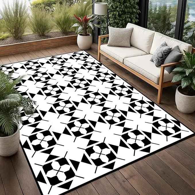 WILDROOTS 5x8 Feet Frame-in-Frame Plastic Outdoor Rug, Stain Resistant Waterproof Reversible Outdoor Patio Rug, Fade Resistant Camping Rug by GreenHaven Gardens