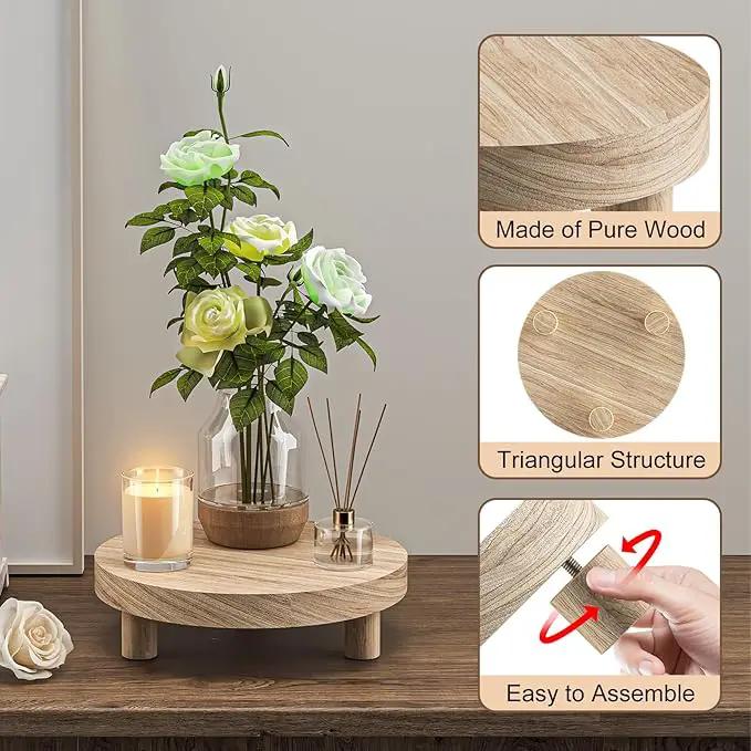 3 Pcs Wood Plant Stand Indoor Outdoor, Round Wood Riser for Decor 6/8/10" Wooden Stool Display Stand Flower Pot Holder Small Planter Tray Modern Potter Decorative for Desktop Counter Room (Natural) by GreenHaven Gardens