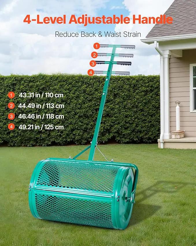 VEVOR Compost Spreader, 24 in Wide Peat Moss Spreader with Push/Tow Handle, 4 Heights Adjustable, Powder-Coated Steel Garden Peat Moss Roller, Heavy Duty Grass Seed Spreaders for Planting Seeding by GreenHaven Gardens