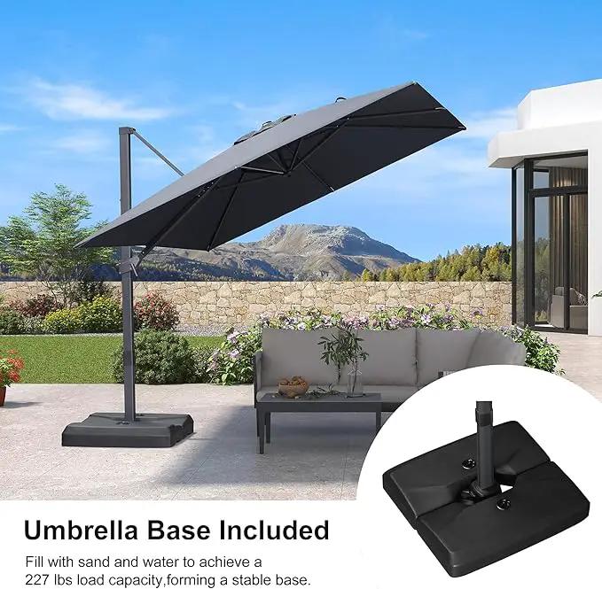 PURPLE LEAF 9' × 9' Patio Cantilever Umbrella with Base Outdoor Square Adjustable Offset Umbrellas with 360-degree Rotation and 8 Heavy Duty Metal Ribs for Garden Deck Pool Grey by GreenHaven Gardens