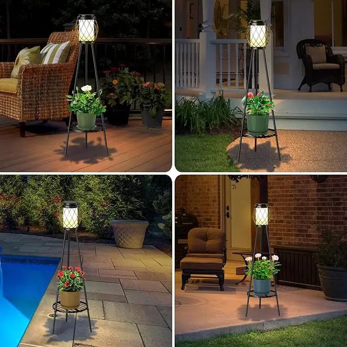 Solar Lights Outdoor with Plant Stands 2 Pack, Solar Floor Lamp Metal Tripod Patio Lights for Garden Yard Pathway Driveway Front/Back Porch Decoration by GreenHaven Gardens