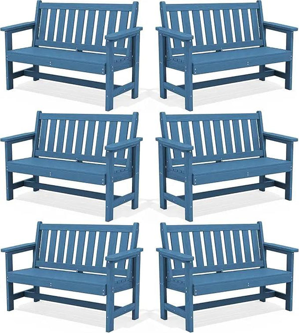 SERWALL Outdoor Bench, HDPE Outdoor Benches Weatherproof, 2-Person Garden Bench with 660 lbs Weight Capacity, Patio Benches for Outdoors, Garden, Porch, Backyard and Park, Navy, 6 Pack