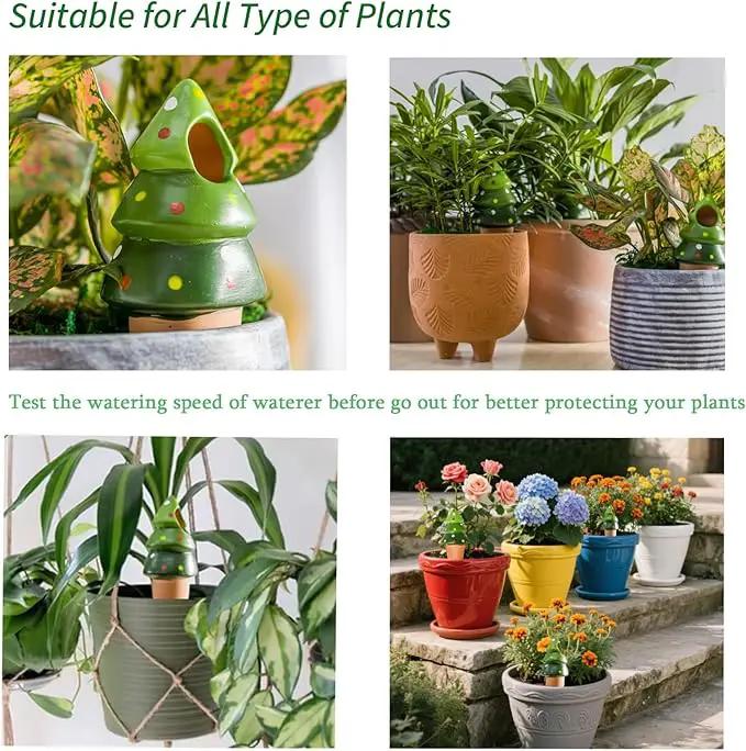 4 Pack Terracotta Christmas Tree Automatic Plant Watering Devices,Household self Watering Planter Insert, Watering Spikes for Indoor Plants,Holiday Potted Plant Continuous Moisture Device by GreenHaven Gardens