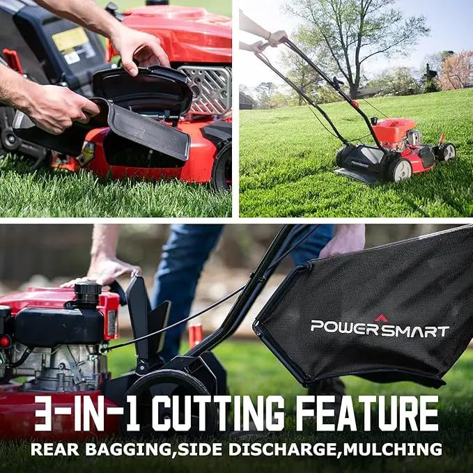 PowerSmart Lawn Mower Gas Powered, 18-Inch 144cc Engine 3-in-1 Walk-Behind Push Lawn Mower, Oil Included by GreenHaven Gardens