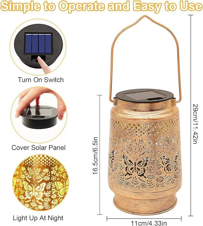 2 Pack Solar Lanterns Outdoor Garden Decor with Shepherd Hook, Gardening Gifts for Mom Grandma Women Butterfly Metal Decor Lantern Waterproof Solar Lights LED Decorative for Garden Yard Patio by GreenHaven Gardens