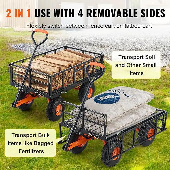 VEVOR 880lbs Steel Garden Dump Cart Utility Wagon, Heavy Duty Yard Dump Wagon Cart with Removable Sides, Pullable Handle, Utility Liner, 10in All Terrain Wheels by GreenHaven Gardens