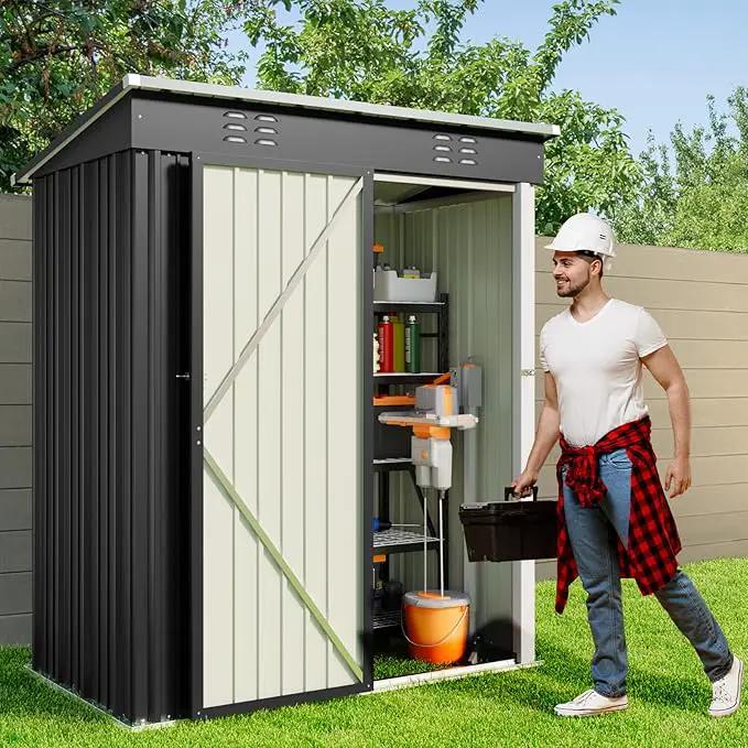 Gizoon 5 'x 3'Outdoor Storage Shed with Singe Lockable Door,Galvanized Metal Shed with Air Vent Suitable for The Garden,Tiny House Storage Sheds Outdoor for Backyard Patio Lawn-Dark Gray by GreenHaven Gardens