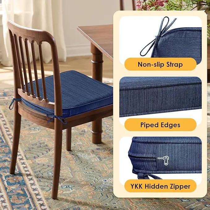 Outdoor Round Corner Seat Cushion, 17"x16"x2", Set of 4, Non Slip Seat Cushion Pads with Removable Cover for Patio Furniture, Garden Yard Lawn, Navy by GreenHaven Gardens