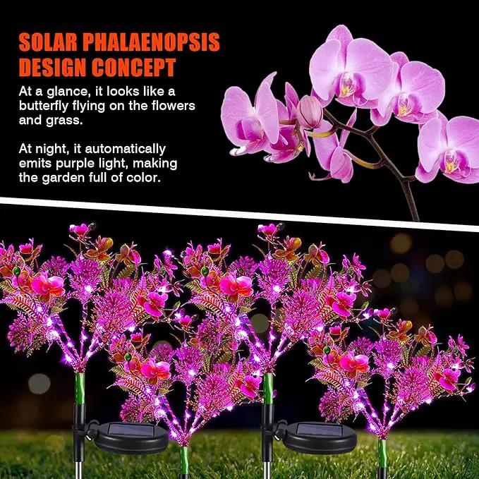 Neporal Solar Garden Lights, 4PK Purple Phalaenopsis Solar Flowers Outdoor Waterproof, Solar Lights Outdoor Decorative for Garden, Yard Decor, by GreenHaven Gardens