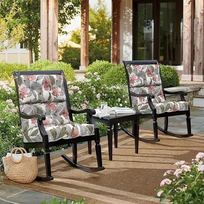 LVTXIII Outdoor Seat/Back Chair Cushion Patio Tufted High Back Cushion, Seasonal Replacement Rocking Chair Cushion with Ties (22” W x 20D”, Set of 2, Clemens Noir Pink) by GreenHaven Gardens