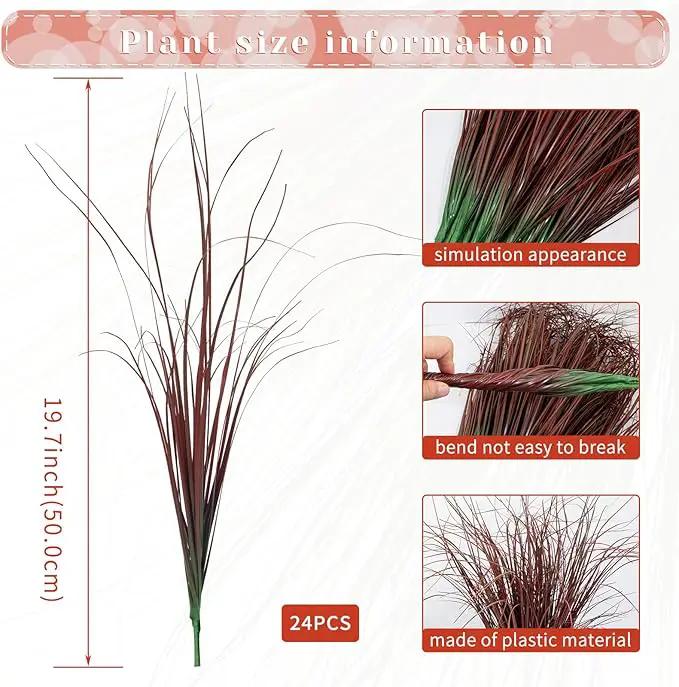 24Pcs Artificial Grass Plants, Faux Shrubs Wheat Grass, Artificial Tall Grasses Fake Plants for Outdoor Decor,Artificial Greenery Stems Weed for Room Indoor Home Decor（Red） by GreenHaven Gardens