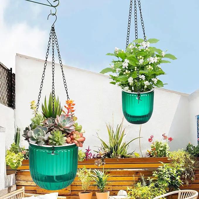 4Pcs Self Watering Hanging Planters, 6.5'' 4.5'' Hanging Flower Pots, Plastic Hanging Plant Basket with Drainage Holes, Visible Hanging Planters for Indoor Plants Garden Home(Emerald) by GreenHaven Gardens
