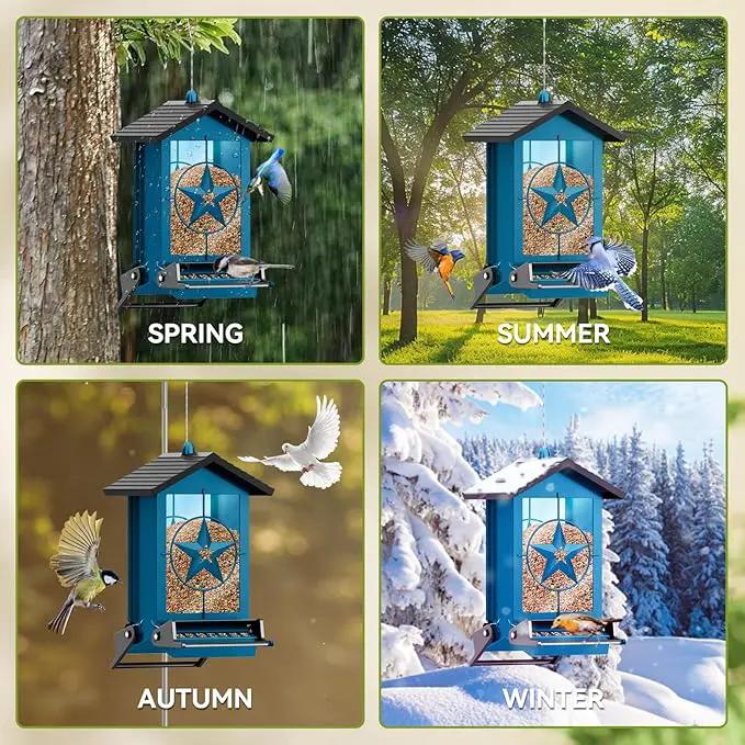 Squirrel Proof Bird Feeder for Outdoors Hanging, Metal Wild Bird Seed Feeder with Bilateral Weight-Activated Perches, 5LB Large Capacity Wild Bird Feeders for Outside Finch, Cardinal, Blue Jay by GreenHaven Gardens