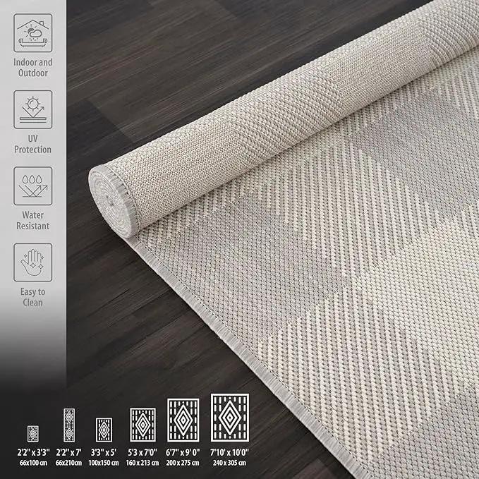 CAMILSON Outdoor Rug - Modern Area Rugs for Indoor and Outdoor Patios, Kitchen and Hallway mats - Easy Cleaning Non Shedding Washable Outside Carpet (5x7, Buffalo - Grey/White) by GreenHaven Gardens