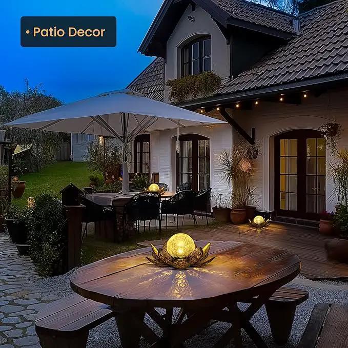 GIGALUMI Solar Lights Outdoor Garden Decor, Adjustable Metal Petal Lotus Flower Lights Crackle Globe Glass Lantern Outdoor Table Decor Waterproof for Patio, Lawn, Pathway, Pond, Christmas Gift by GreenHaven Gardens