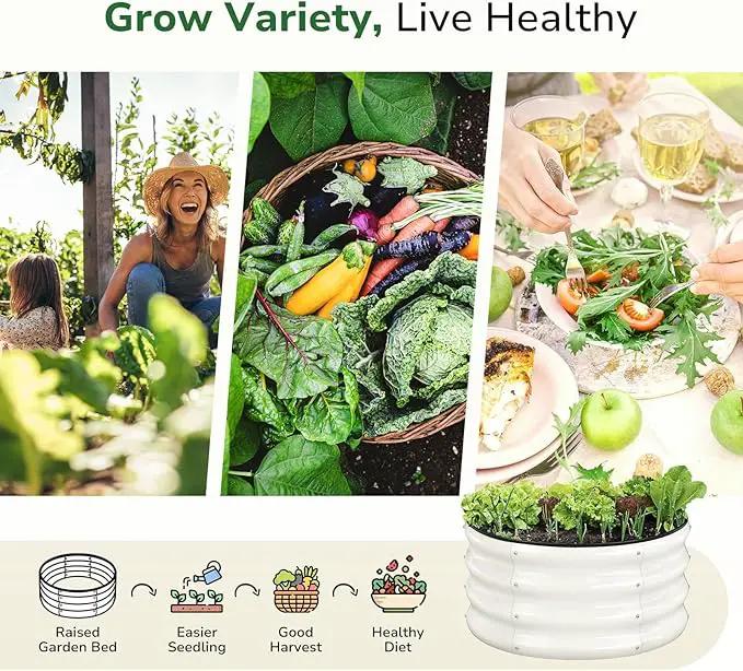 GreatBuddy 2x2x1 ft Round Galvanized Raised Garden Bed, Easy-Assembly Raised Bed with Anti-Cut Gloves & Tools, Rust-Proof Garden Bed for Outdoor, Vegetables, Herbs, Small Trees, White by GreenHaven Gardens