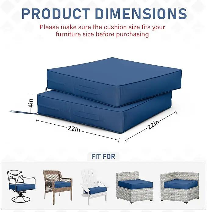 Patio Chair Cushions 22 X 22 X 4 Inch Waterproof Outdoor Seat Cushions for Patio Furniture, Outdoor Sofa Couch Pads with Ties & Handle, Set of 2, Blue by GreenHaven Gardens