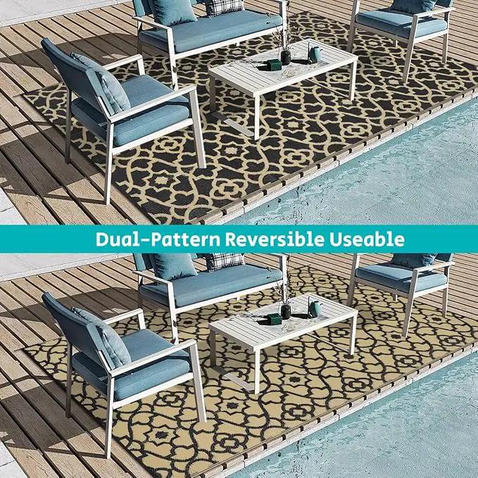 HEBE Outdoor Rug Waterproof 5x8, Reversible Plastic Straw Rug RV Camping Rug, Indoor Outdoor Patio Mat Clearance, Outside Carpet for Porch,Deck,Camper,Balcony,Backyard,Picnic by GreenHaven Gardens