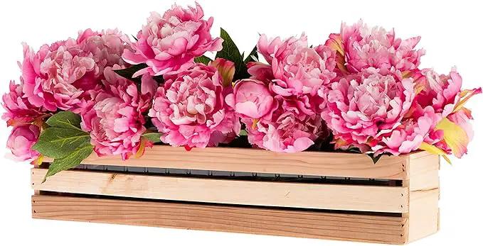 20" Rectangular Rustic Wood Planter with Plastic Liner l Rustic Barn Wood l Wine Crate Style, Home and Wedding Decorations, Garden Ornaments (20x4 Wine Crate Set of 2, Rose Wood) by GreenHaven Gardens