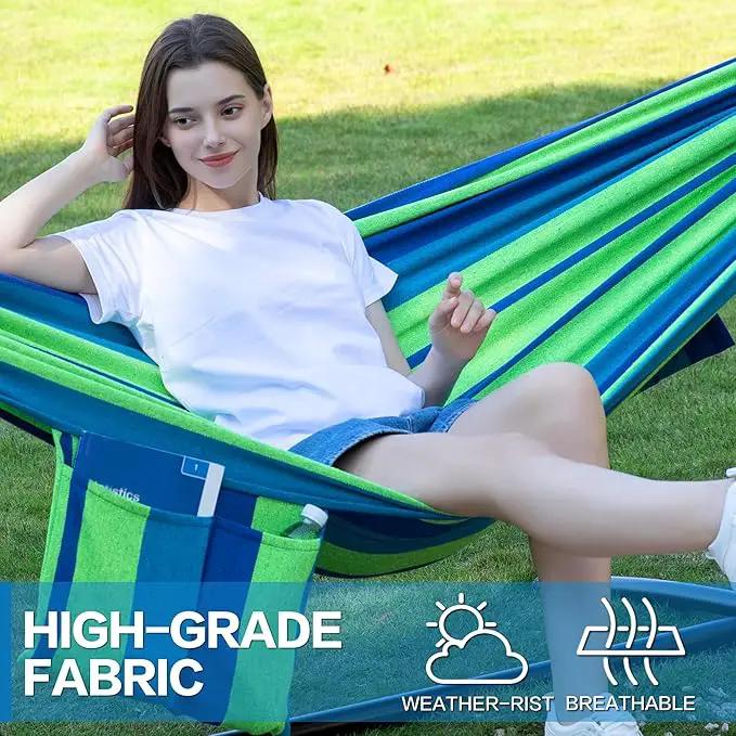 PNAEUT Double Hammocks with Stand for Outside, Portable Space Saving Heavy-Duty Steel Stand for Indoor Outdoor Patio with Carrying Bag, 450 lbs Capacity (Blue) by GreenHaven Gardens