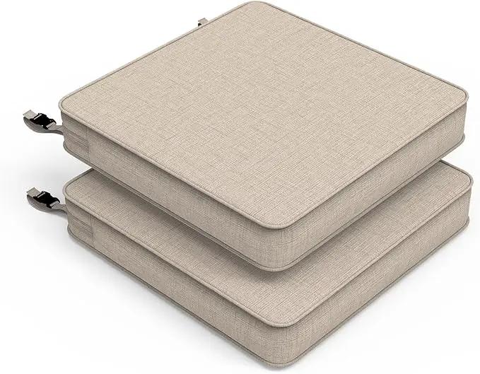 LVTXIII Patio Chair Cushions 19"x19"x3", Water-Repellent Outdoor Seat Cushions for Patio Furniture, Square Chair Pads with Ties for Home Garden Decoration, Set of 2, Light Grey by GreenHaven Gardens