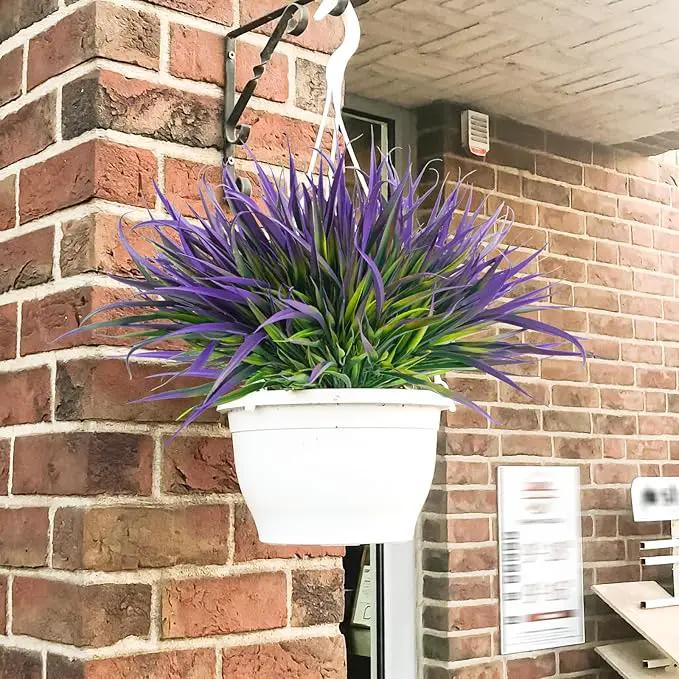Uieke 12 Bundles Artificial Outdoor Plants UV Resistant Fake Grass Plants Faux Plastic Plants Greenery Shrubs for Home Garden Pathway Window Box Front Porch Cemetery Spring Summer Decor, Purple by GreenHaven Gardens