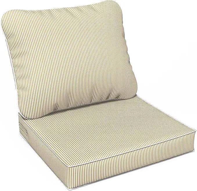 LVTXIII Outdoor Deep Seat Cushion Patio Seat and Back Cushion Set Seasonal Chair Cushion with Removable Cover and Adjustable Buckle for Home and Garden, 24"x24"x4", Strip Beige by GreenHaven Gardens