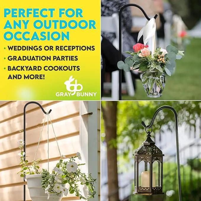 Gray Bunny 35" Shepherds Hooks for Outdoor 4 Pack, Thick Bird Feeder Pole, Hanging Plant Stand, Shepherds Hook for Bird Feeder, Non-Hollow, Non-Adjustable, Extra Long Base Prongs by GreenHaven Gardens