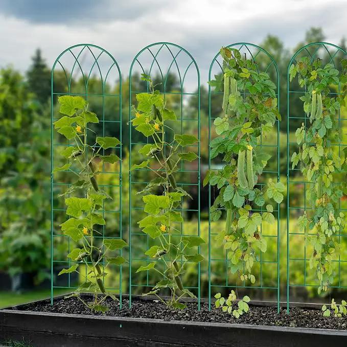 4 Pack Metal Garden Trellis for Climbing Plants, Black Metal Garden Trellis for Vines Plant Rose Vegetable Support,Large Decorative Outdoor Trellis by GreenHaven Gardens
