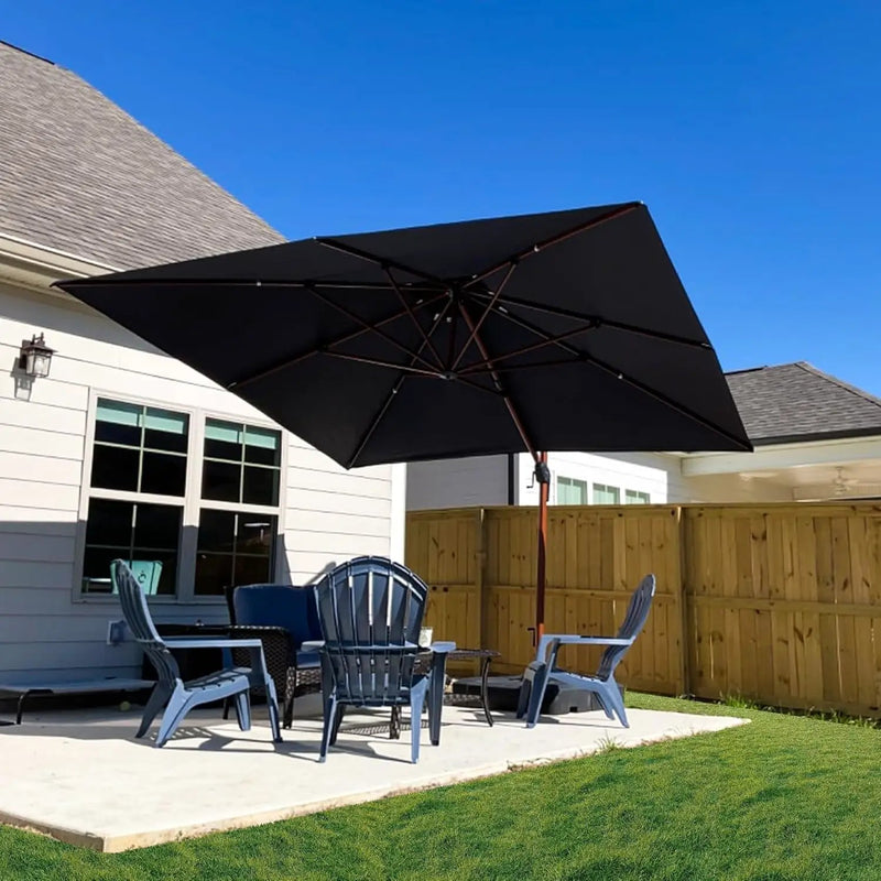 PURPLE LEAF 9' X 12' Double Top Deluxe Wood Pattern Rectangle Patio Umbrella Offset Hanging Umbrella Outdoor Market Umbrella Garden Umbrella, Navy Blue by GreenHaven Gardens