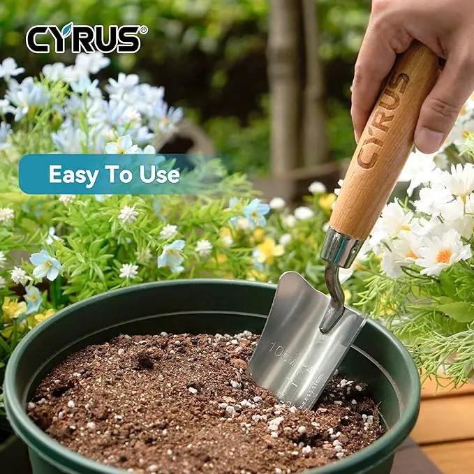 CYRUS 12.4”Garden Shovel,Heavy Duty Small Stainless Steel Garden Trowel with Ash Wood Handle,Suitable for Planting,Measuring,Weeding Multi-Purpose Garden Spade by GreenHaven Gardens