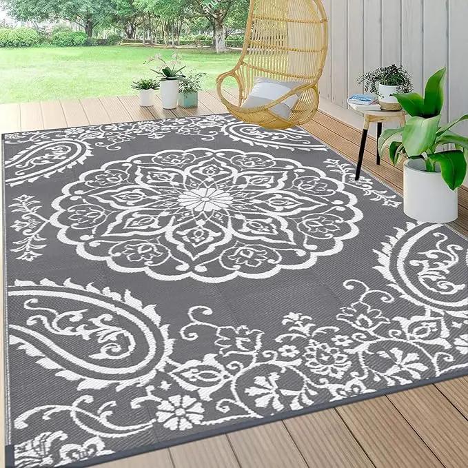 Pauwer Waterproof Outdoor Rug 6x9, Reversible Plastic Straw Patio Camping Rug, Indoor Outdoor RV Mat Carpet for Deck, Camper, Porch, Balcony, Backyard, Picnic, Boho Grey by GreenHaven Gardens