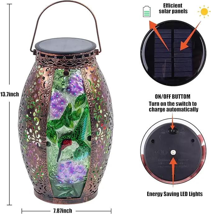 Outdoor Solar Lantern-Waterproof Hummingbird Hanging Metal Decorative Lights for Patio Table Garden Pathway Yard with Super Bright Warm White LED, Large Solar Panels, Auto On/Off by GreenHaven Gardens