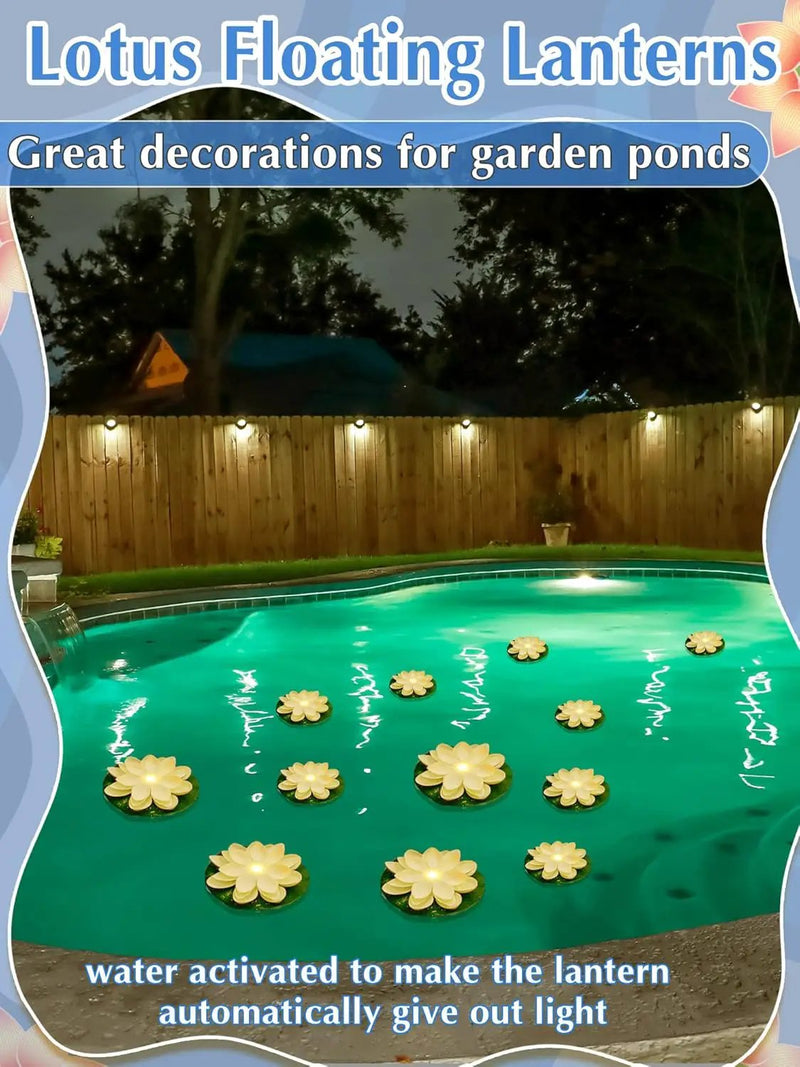 Hortsun 12 Pcs Floating Lotus Lights with Batteries Lily Pads Pool Flowers Diwali Pooja Decorations Floating Candles Decor for Pool Pond Outdoor Indoor(3.94/5.91 Inch,White) by GreenHaven Gardens