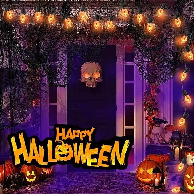 C7 Christmas Flicker Flame String Lights, 25Ft C7 Outdoor Christmas Decorations String Lights with C7 Clear Flicker Flame Bulbs, Hanging Patio Lights for Christmas Halloween Party Garden Porch-Black by GreenHaven Gardens