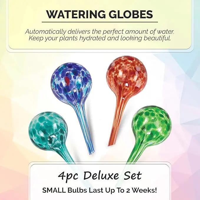 Blazin Indoor Plant Watering Globes | Automatic Self Water Bulbs | Aqua Water Globe | Decorative Hand-Blown Glass | 4pc Deluxe Set (4, Small) by GreenHaven Gardens