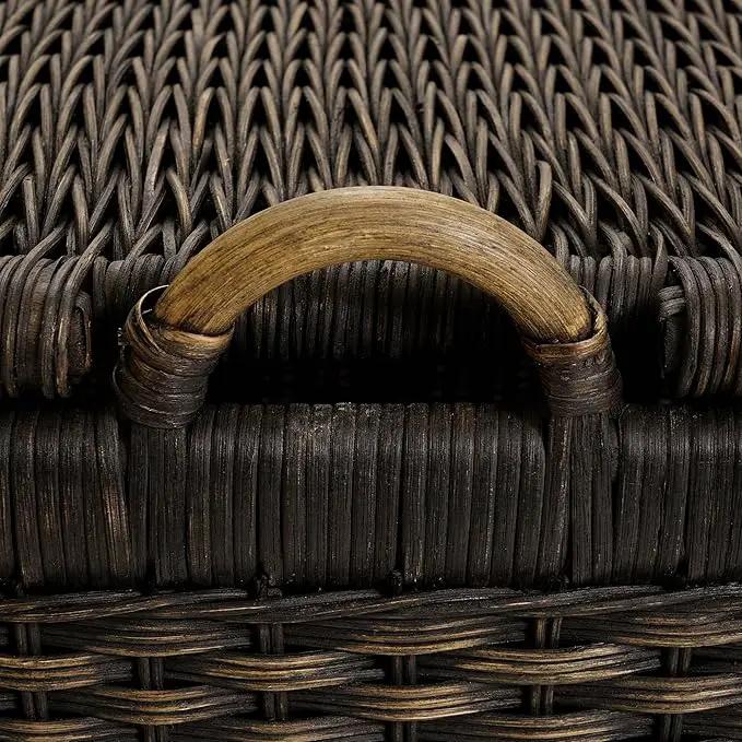 The Basket Lady Lift-Off Lid Wicker Storage Basket, Medium, 20 in L x 15 in W x 14 in H, Antique Walnut Brown by GreenHaven Gardens