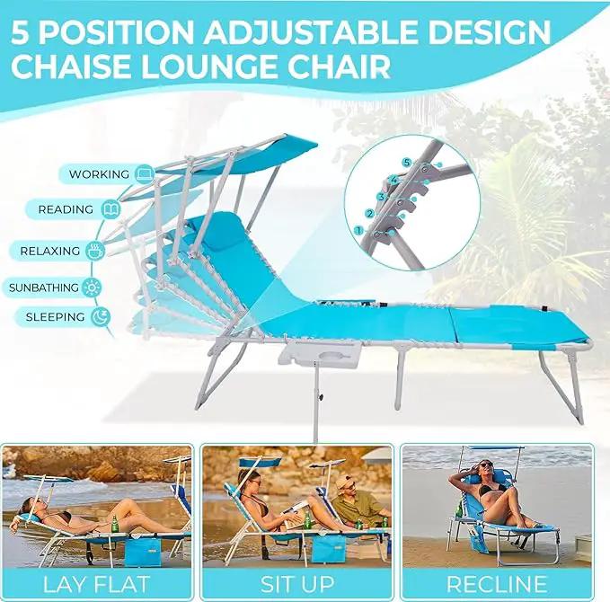 #WEJOY 4 in 1 Tanning Chair with Face Hole & Canopy & Side Table, 5 Positions Adjustable Folding Waterproof Facedown Chaise Lounge with Pillow Quick Dry for Beach Pool Outdoor Camping Patio (Blue) by GreenHaven Gardens