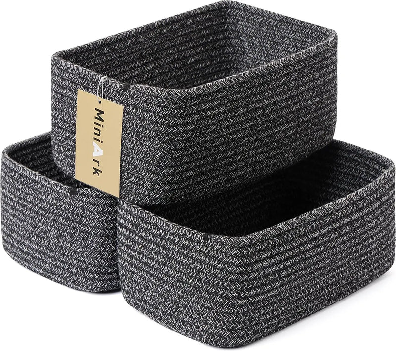 Small Storage Baskets for Organizing | Closet Organizer Bins | Shelf Toy Basket | Woven Rope Baskets | Cube Decorative Box | Shallow Basket | 11.5x7.5x4.7” | 3 Packs Dark Gray by GreenHaven Gardens
