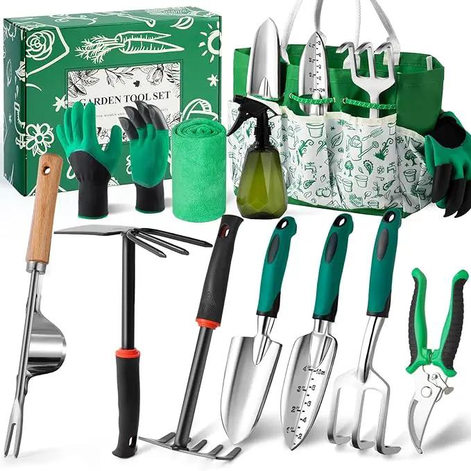 Garden Tool Set for Women, 12pcs Heavy Duty Gardening Tools, Cute Gardening Supplies Gifts for Women Mom, Garden Hand Tools with Fashion Organizer Handbag, Garden Tools for Gardening, Planting, Green by GreenHaven Gardens