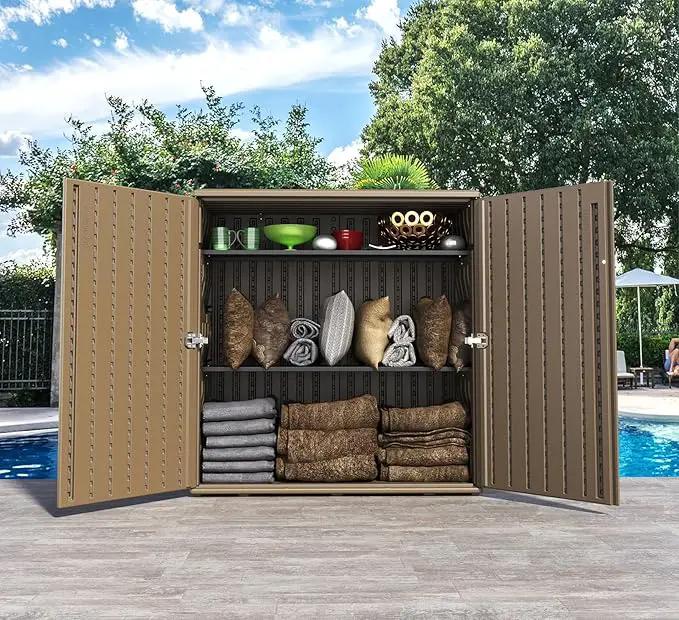 HOMSPARK Indoor/Outdoor Storage Cabinet with Doors and Shelf, 34”x16”x36” HDPE Plastic Storage Box for Bedroom, Bathroom, Living Room, Balcony, Multi-Purpose for Toys, Kitchen Tools, Coffee by GreenHaven Gardens